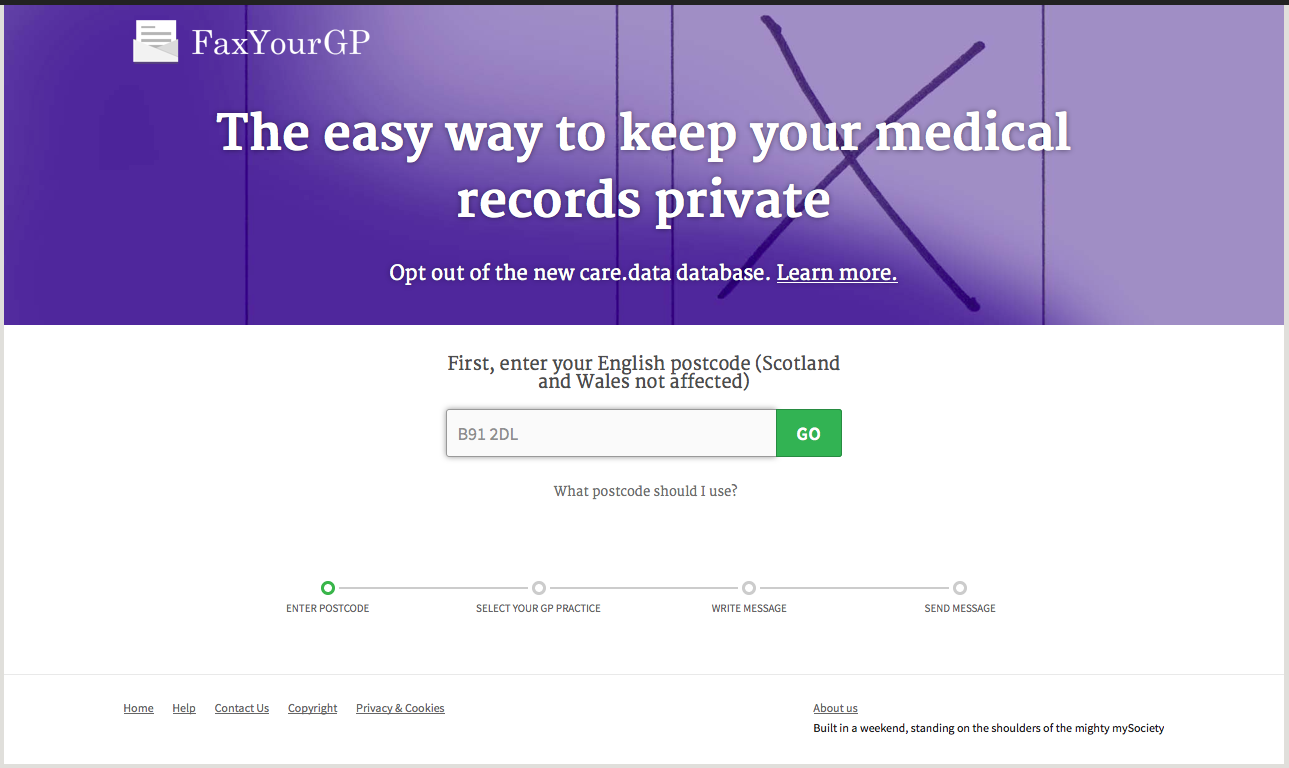 I used FaxYourGP to opt out of care.data.